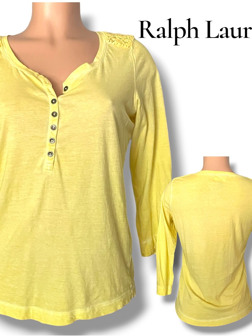 Ralph Lauren 3/4 Sleeve Casual Classic Henley w/ Lace Shoulder